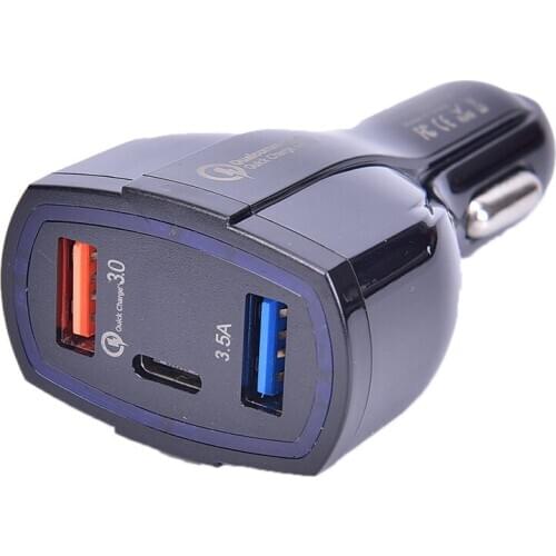 QC3.0 Quick Charge Adapter 2 USB Port +Type-C Fast Car Charger 5V/3.5A
