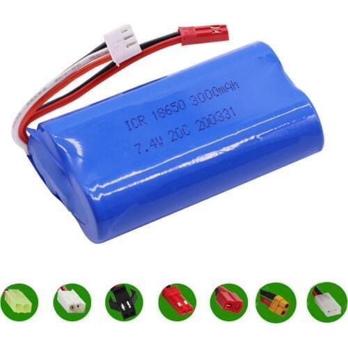 7.4V 3000mAh 2S 18650 lipo battery For Udi U12A Syma S033g Q1 H100 H101 H102 H103 FT009 rc boats model parts EL-2P/SM/JST/T Plug