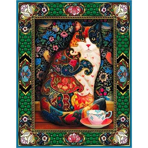 5D Diamond Painting Full Round Kits for Adults DIY Mosaic Cross Stitch Pattern Handmade Embroidery Kits Wall Decor Abstract Cat