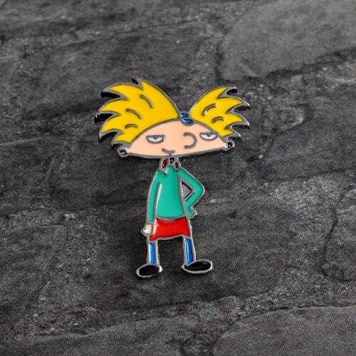 Anime Blonde Hair Boy Brooch Cartoon Hey Arnold Theme Hard Enamel Lapel Pins Jewelry Cute Cosply Accessory Gift NEW