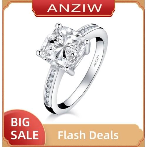 ANZIW 925 Sterling Silver 3 Carats Cushion Cut Engagement Ring for Women Sona Simulated Diamond Anniversary Wedding Ring Band