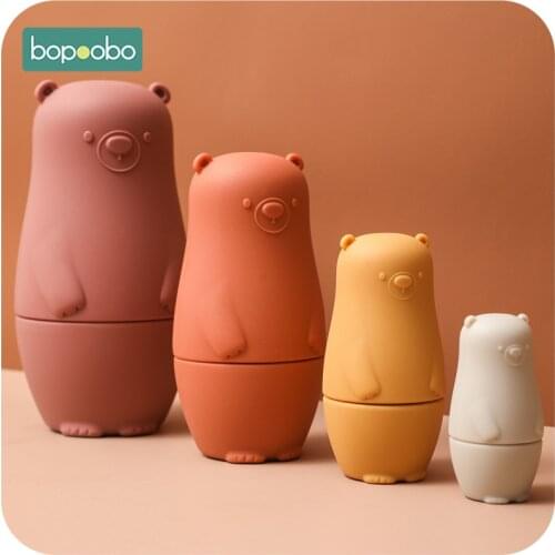 Bopoobo Baby Play Set Silicone Cartoon Bear Matryoshka Toy NO BPA Provides Baby Hand Ability DIY Educational Toys Child Gift