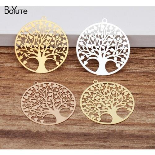 BoYuTe 20Pcs 30MM Filigree Heart Tree Pendant 2 Colors Etched Sheet Diy Pendant Charms for Jewelry Making