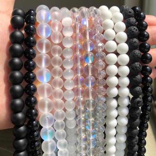 4-12mm Natural Stone Beads Black White Matte Agates Crystal Loose Space Beads for DIY Necklace Bracelet Jewelry Making 15