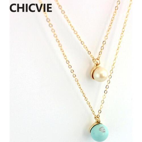 CHICVIE Gold Color Multilayer Necklaces & Pendants Stone Collar Necklace Women Wedding Jewelry SNE160088