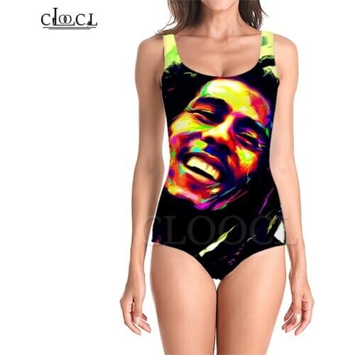 CLOOCL Singer Reggae Creator Bob Marley 3D Print Girls One-piece Swimsuit Bathing Suit Sleeveless Slim Sexy Womens Swimwear