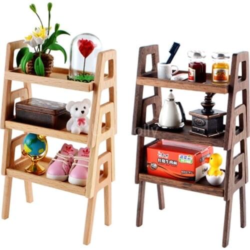1/12 Scale Wooden Miniature Dollhouse Storage Rack Shelf Pretend Play Mini BJD OB11 Doll House Furniture Accessories Toy