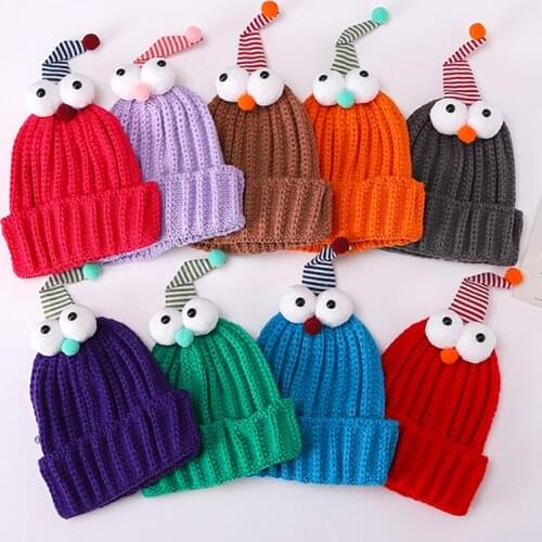 Childrens Cap Cute Winter Beanie Knitted Hat Big Eye Doll Beanie 3 Years Girl Boy Wool Cap for Winter Hats Caps Warm zzm039