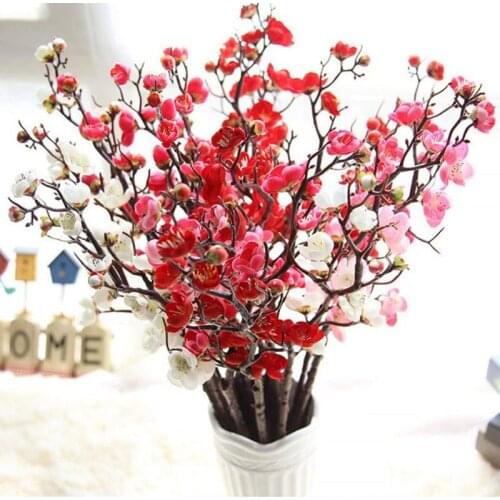 Home Wedding Decoration Artificial Flowers Chinese Style Plum Cherry Blossoms Silk Flowers Sakura Tree Branches, 4 Colors