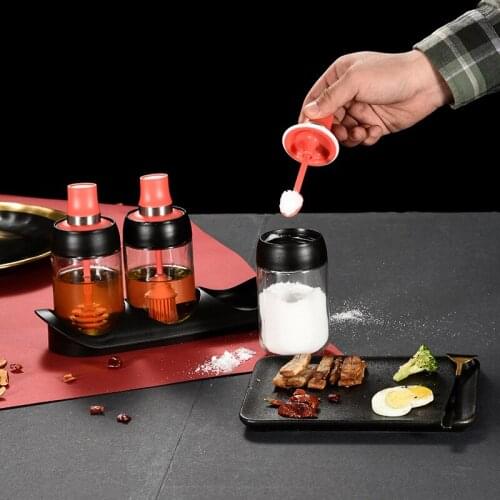 250ML Spice Containers Seasoning Jar with Spoon Oil Honey Salt and Pepper Dispenser Bottle Kitchen Accessories with Lid & Spoon
