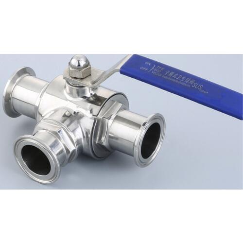 1 1/4" 32mm 304 Stainless Steel Sanitary Ball Valve 3 Three Way 1.5" 50.5mm Tri Clamp Ferrule Type For Food Homebrew Diary