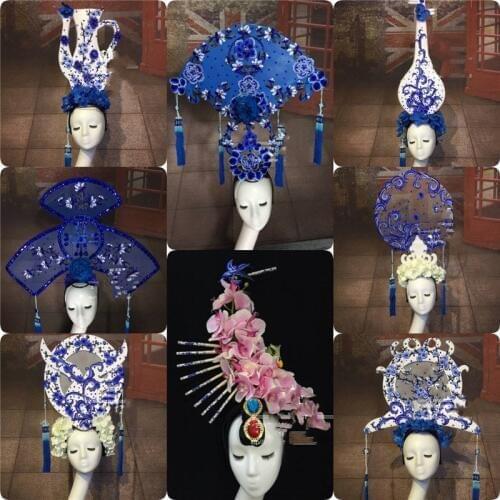 Novelty art headdress festival dance carnival Halloween head wear accessories flower vase pageant headpiece