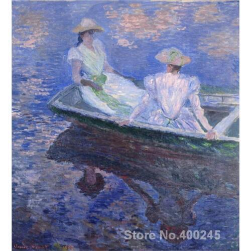 Painting by Claude Monet Young Girls in a Row Boat Redroom decor oil on Canvas Handmade High quality
