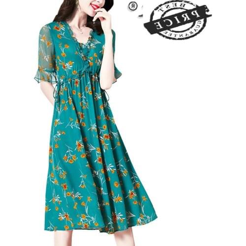 Summer High Quality Dress Female 100% Silk Dress for Women Elegant Floral Ladies Dresses Fashion 2021 Vestido De Mujer LW