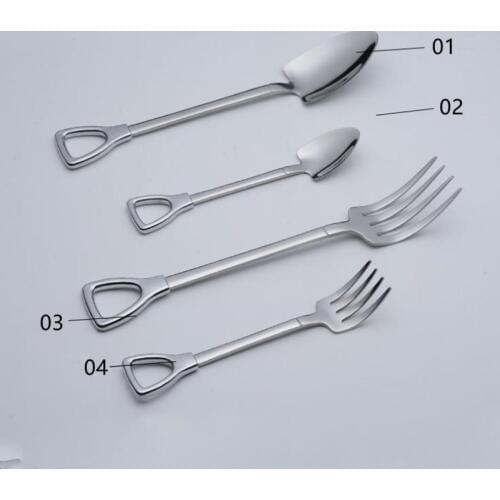 Retro Stainless Steel Shovel Spoon Salad Dessert Food Eating Spoon Tableware Cutlery Creative Couple Valentine Gift lin3795