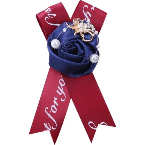 Mens Groom Best Suit Lapel Pin Navy Blue Ribbon Rhinestone Brooch Wedding Party Supplies Accessories XH031