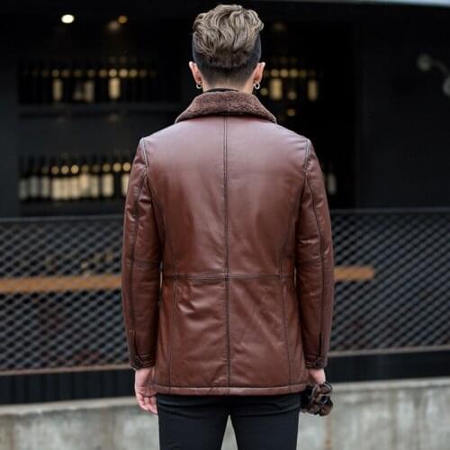 Genuine Leather Jacket Men Autumn Winter Real Cow Leather Coat Wool Collar Slim Cowhide Down Jacket 2020 T0513 KJ3453