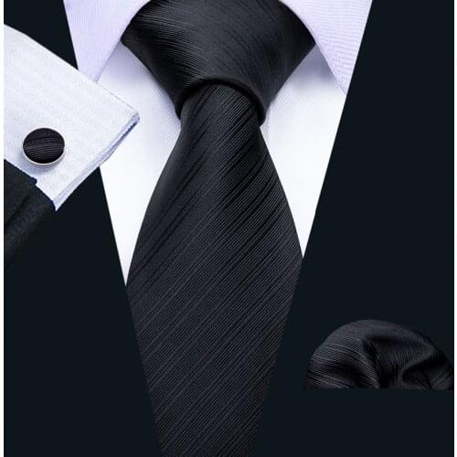 Barry.Wang New Fashion Black Solid Mens Ties 100% Silk Jacquard Woven Classic Business Party Necktie Mens Ties 8.5cm Width