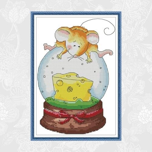 Mouse and Cake Cross-stitch Patterns 11ct 14ct Counted Fabric Chinese Embroidery Cross Stitch Kits Printed on Canvas Needlework
