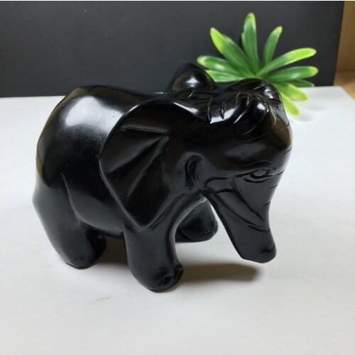 Natural Stone Mineral Obsidian Elephant Figurine Reiki Healing Crystal Statue Decor , about10cm 650-700g weight