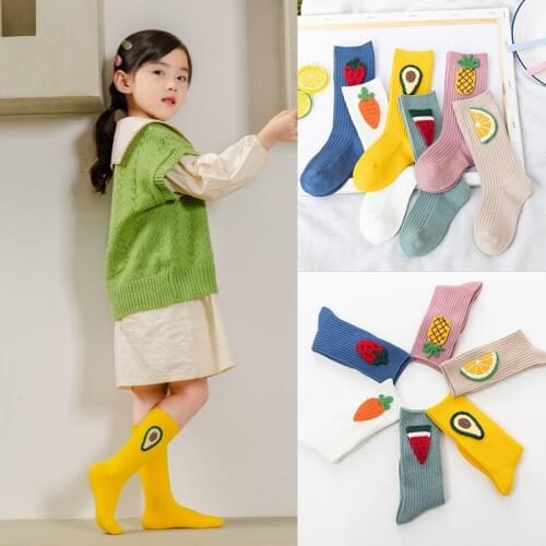 Baby Girls Socks Cartoon Fruit Avocado Kids Spring Autumn Cotton Knitted Line Knitting In Tube Socks