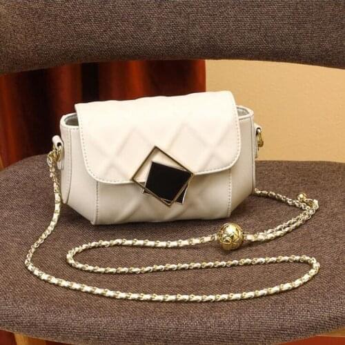 2021 New leather Bag high Quality Single Shoulder Messenger small golden ball chain rhomboid fashion all-match small square bag