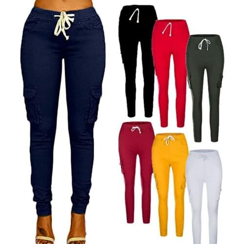 2021 New Fashion Elegant Women Long Pants Streetwear Casual Pockets Lace-Up Cargo Pants Spring Summer Solid Office Lady Trousers