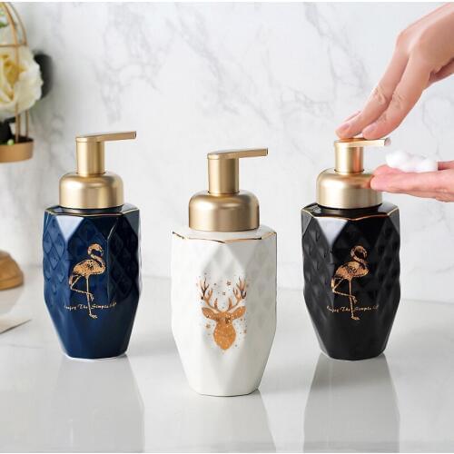Foaming Soap Dispenser Ceramic Hand Kitchen Sink Soap Container Shower Gel Bottle Bathroom Shampoo Holder Soap Mousses Bottle