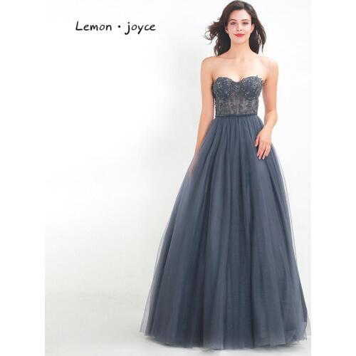 Lemon joyce Gray Prom Dresses Sexy Sweetheart Appliques Illusion A-line Party Gowns Evening Dress Plus Size