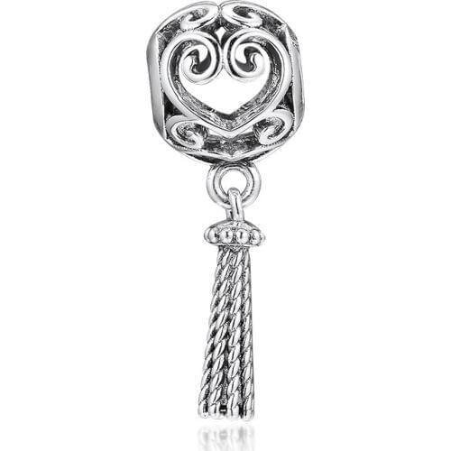 925 Sterling Silver Enchanted Heart Tassel Charm Beads for Jewelry Making Fits Pandora Bracelets Women Beads Jewelry Making