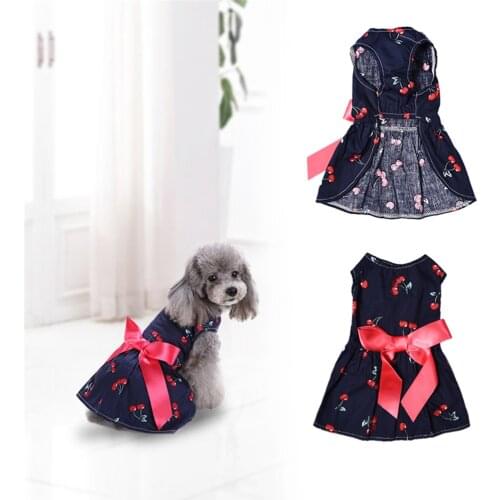 Direct Selling High-Quality Cherry Patterns One-piece Puppy Dog Dress Pet Princess Summer and Spring Vest Clothes 1PCS Shipping