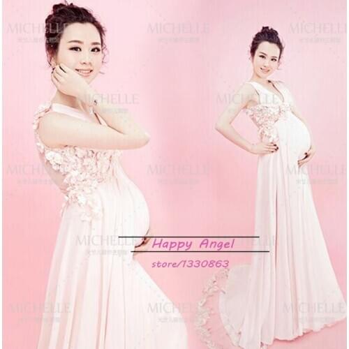 Maternity Photography Props Women Noble Long white Cute Elegant Dress Romantic Photo Shoot Fancy costume Wedding/evening Dress