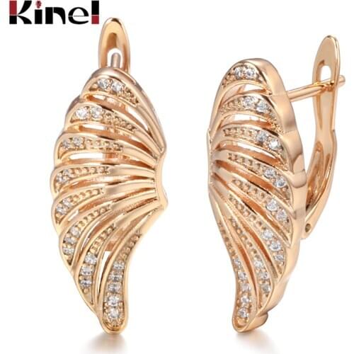 Kinel Luxury 585 Rose Gold Hollow Butterfly Women Earring Bling Crystal Zircon Dazzling Stud Earring Wedding Jewelry Gift