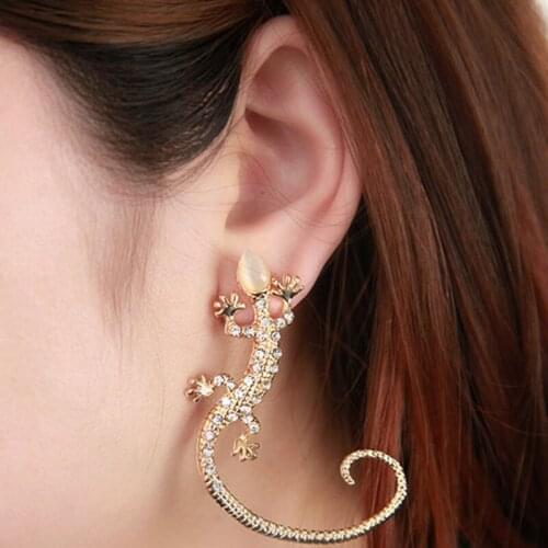 2021 Hot Fashion Exaggerated Gecko Lizard Stud Earrings Elegant Accessories Rhinestone Ear Cuff Earrings Luxury
