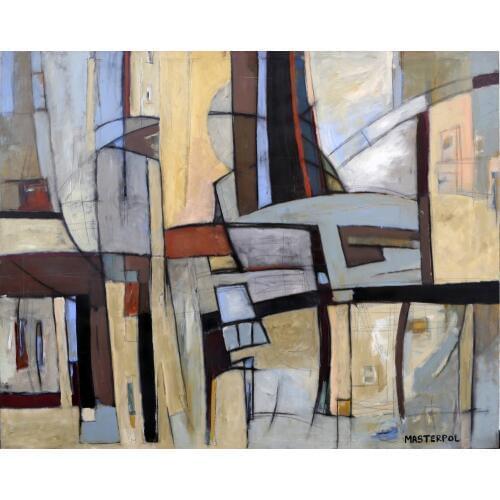 Modern abstract painting brown hand-painted blue-gray plaid color office original canvas wall art home decor quadros