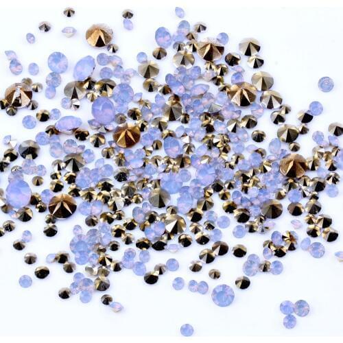 Resin Rhinestones Mixed Sizes Yellow Opal And Purple Opal Colors Pointed back Glue On Diamond DIY Backpack Nail Art Decorations