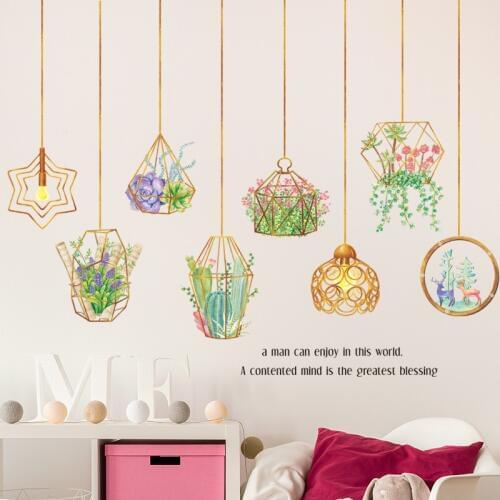 Succulent plants Basket Wall Stickers Living room Bedroom Kitchen Removable Vinyl Wall Decals Art Home Decor Plants Murals