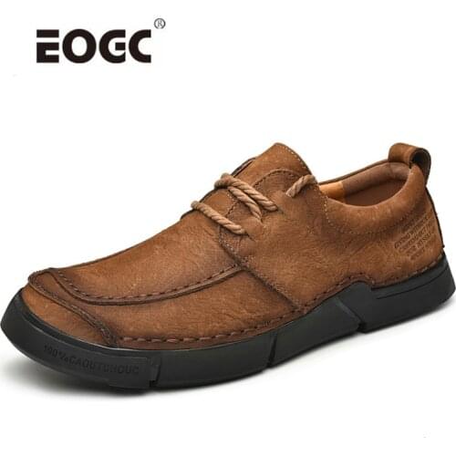 Full Natural Leather Shoes Men Top Quality Handmade Casual Shoes Loafers Plus Size Men Flats Outdoor Waterproof Men Shoes