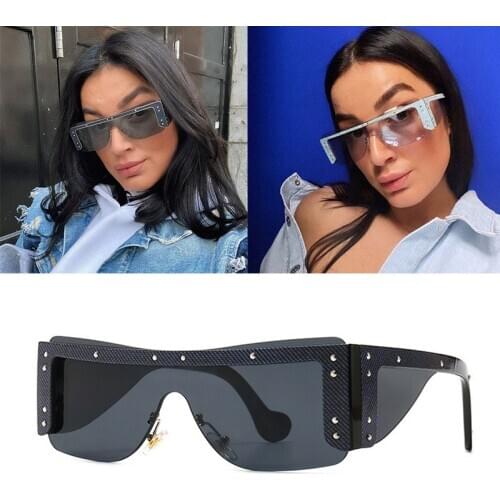 Unisex Fashion Men Oversized Sunglasses Women Famous Design Trendy Rectangle Sun Glasses Female Blue Clear Glasses Side UV400
