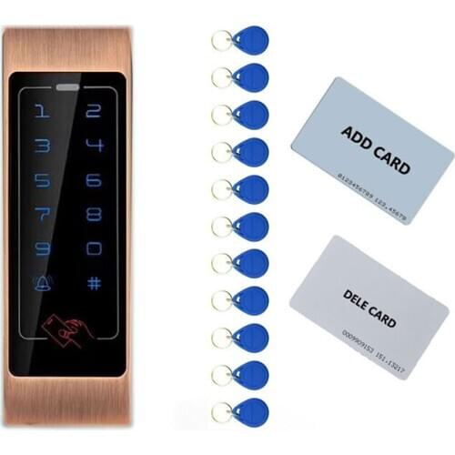 Narrow Metal standalone access control Touch keypad 125K/ID can as Wg26 reader output 2pcs mother card 10pcs tags