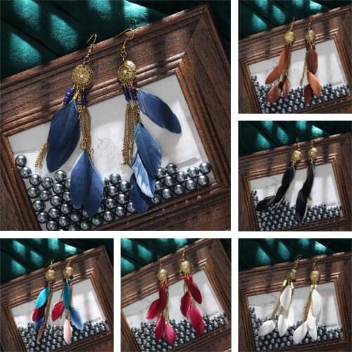 Vintage Bohemian Feather Earrings Women Ethnic Style Retro Sunflower Tassel Dangle Drop Earrings Jewelry