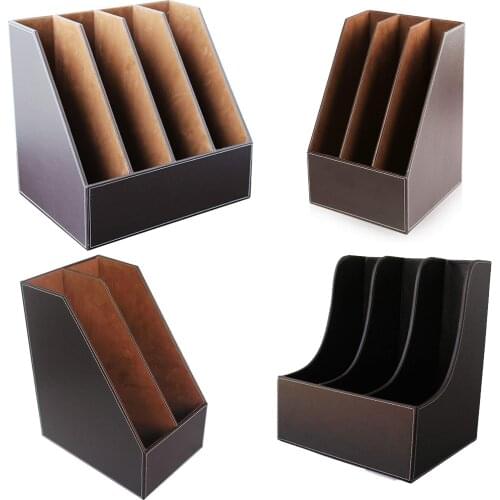 XRHYY 2/3/4 Slots Simple Houseware Leather Vertical Desktop File Folder Organizer and Document File Stand Journal Magazine Box