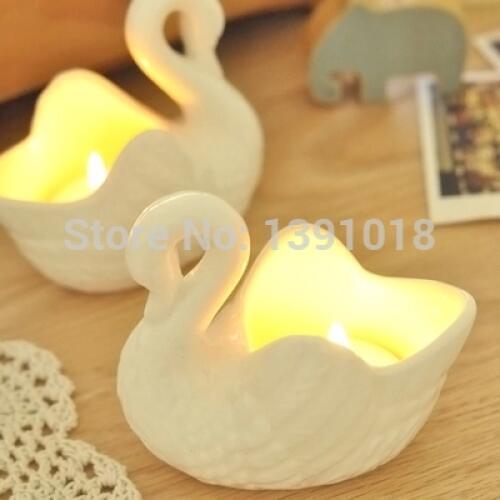 Japanese style ceramic zakka swans mousse flower Ceramic Swan Candlestick Furnishings Home Decor Candle Holders small
