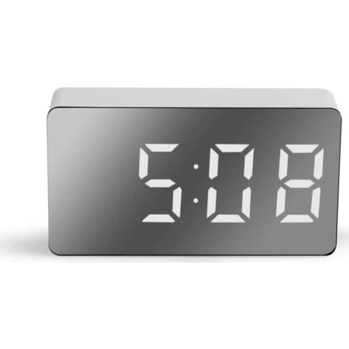 LED Mirror Digital Clock Alarm Clock Snooze Table Clock Wake Up Mute Calendar Dimmable Electronic Desktop Clocks Home Decoration