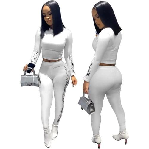 Women Sexy 2Pcs Clothes Outfit Slim Long Sleeve Round Collar Short Top +High waist Sports Long Pants Tracksuits