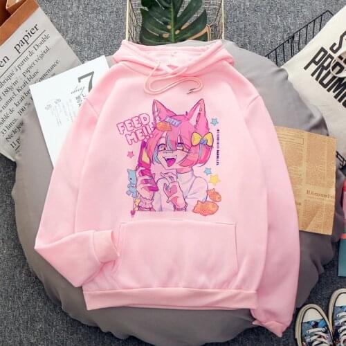 Y2k Womens Hoodie Japanese Anime Cute Graphic Print Winter Long Sleeve Kawaii Pullover Harajuku Oversized Hooded Sweatshirt