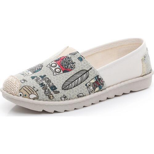 Dropshipping New Slip on Canvas Antiskid Flat Fisherman Shoes Spring Summer Autumn Women Comfortable Breathable Printing Flats