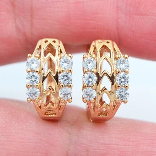 Gold Color Women Fashion Clear Zirconia CZ Hoop Huggie Earrings Jewelry