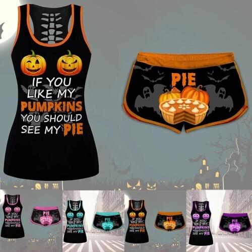 Womens Printing Short Sleeve Shirts Set Halloween Drawstring Shorts Set 2020 oversized Summer 5XL sexy party Casual t shirt F