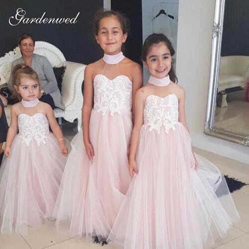 Gardenwed Puffy Tulle Lace Flower Girl Dresses Baby Scoop Appliques Celebrity Dress Backless Prom Dress vestidos de comunión